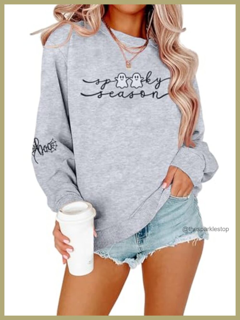 Embroidered Halloween Sweatshirt Spooky Season Ghost Pullover